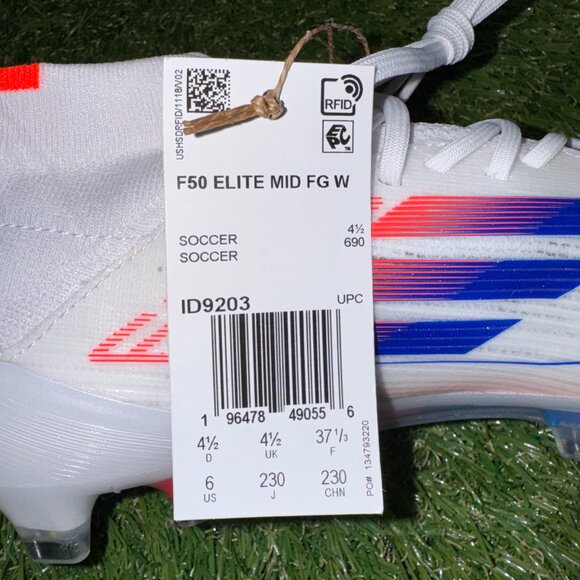 Adidas F50 Elite Mid FG Soccer Cleats White Blue Red ID9203 Women's Size 6 NEW - Picture 10 of 10